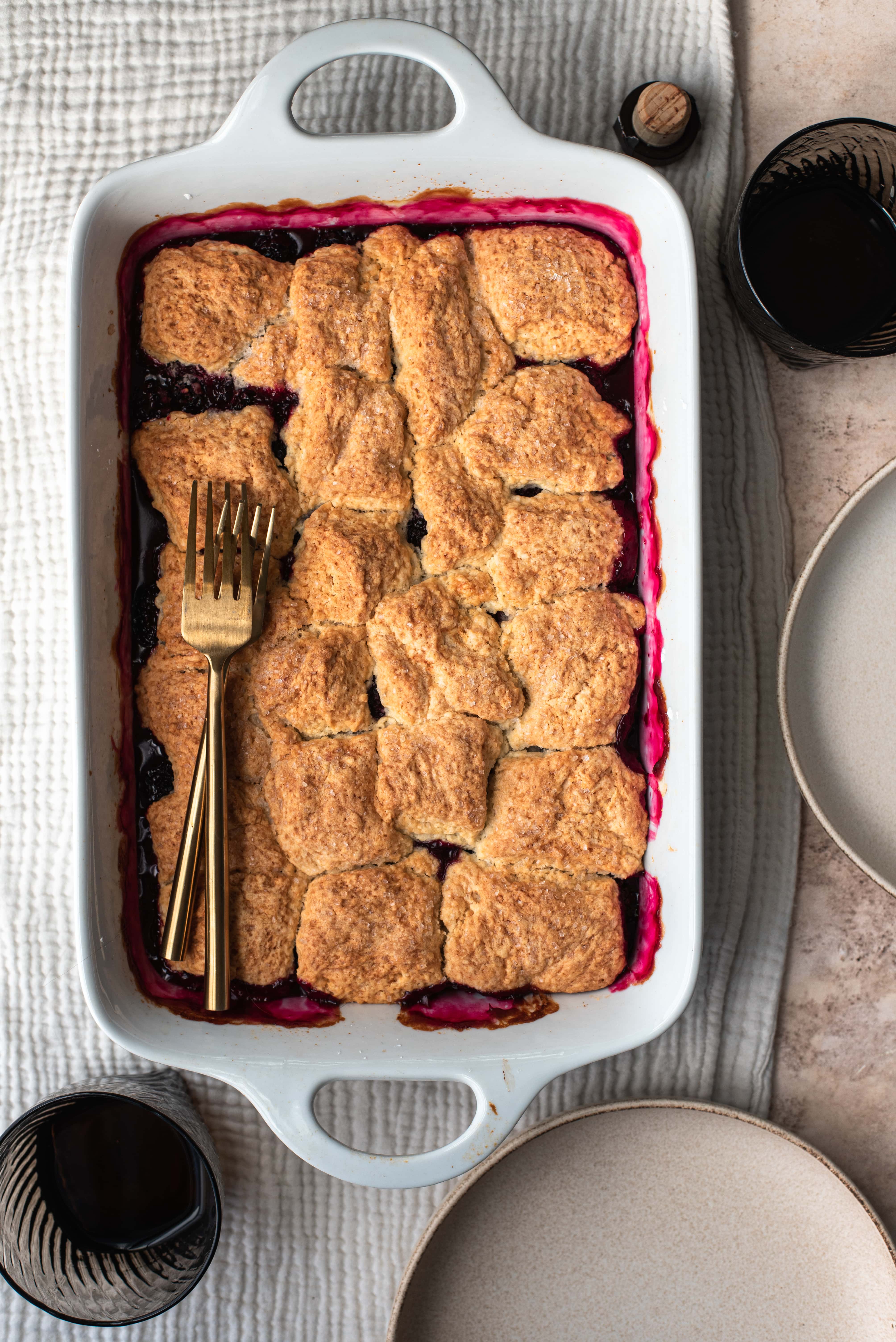 Bourbon Blackberry Cobbler right out of the oven 