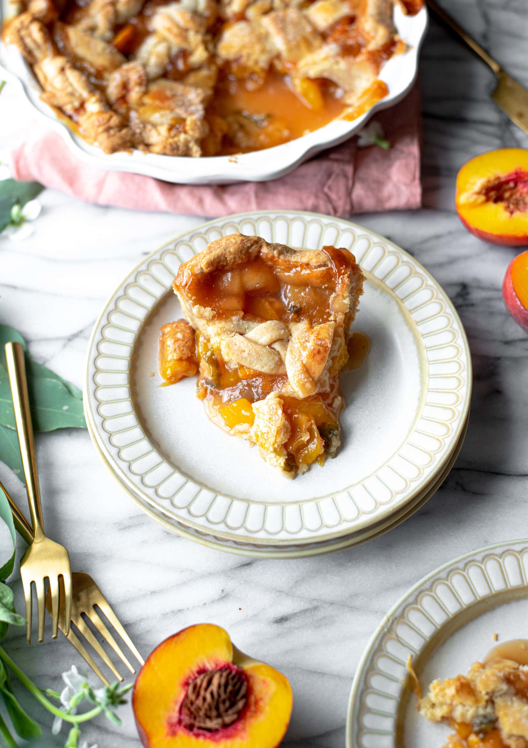 Peach Bourbon and Basil Pie