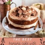 Bourbon banana layer cake filled with bourbon caramel frosting