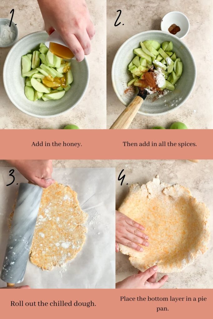 Collage of how to make the pie filling