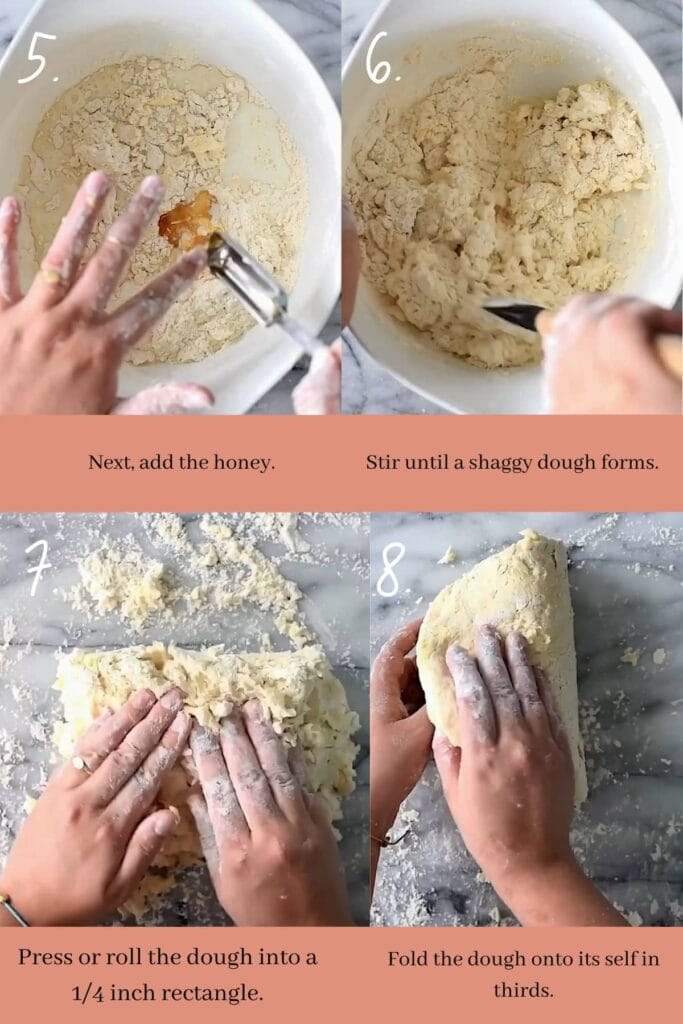Collage on how to mix and fold the biscuit dough