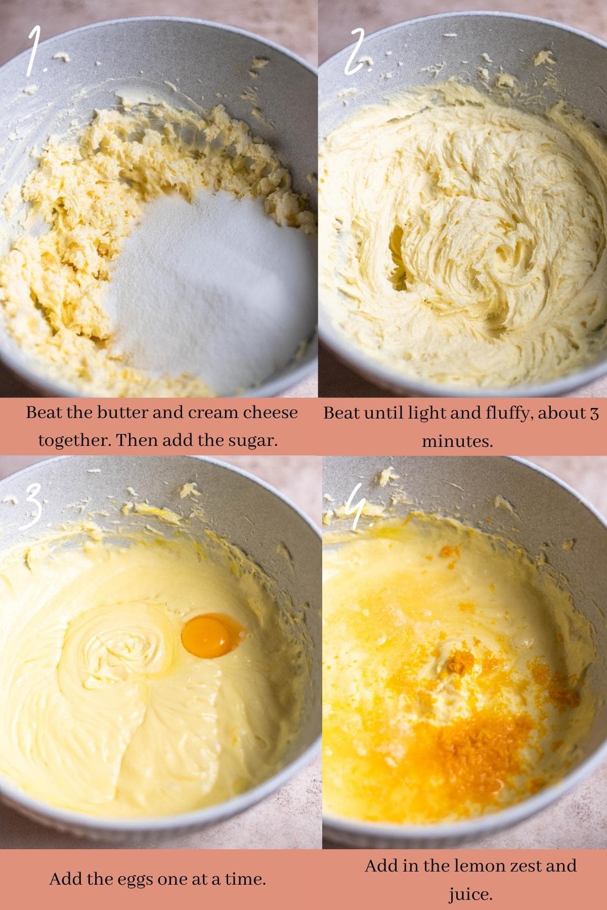 Collage showing how to make the lemon pound cake.
