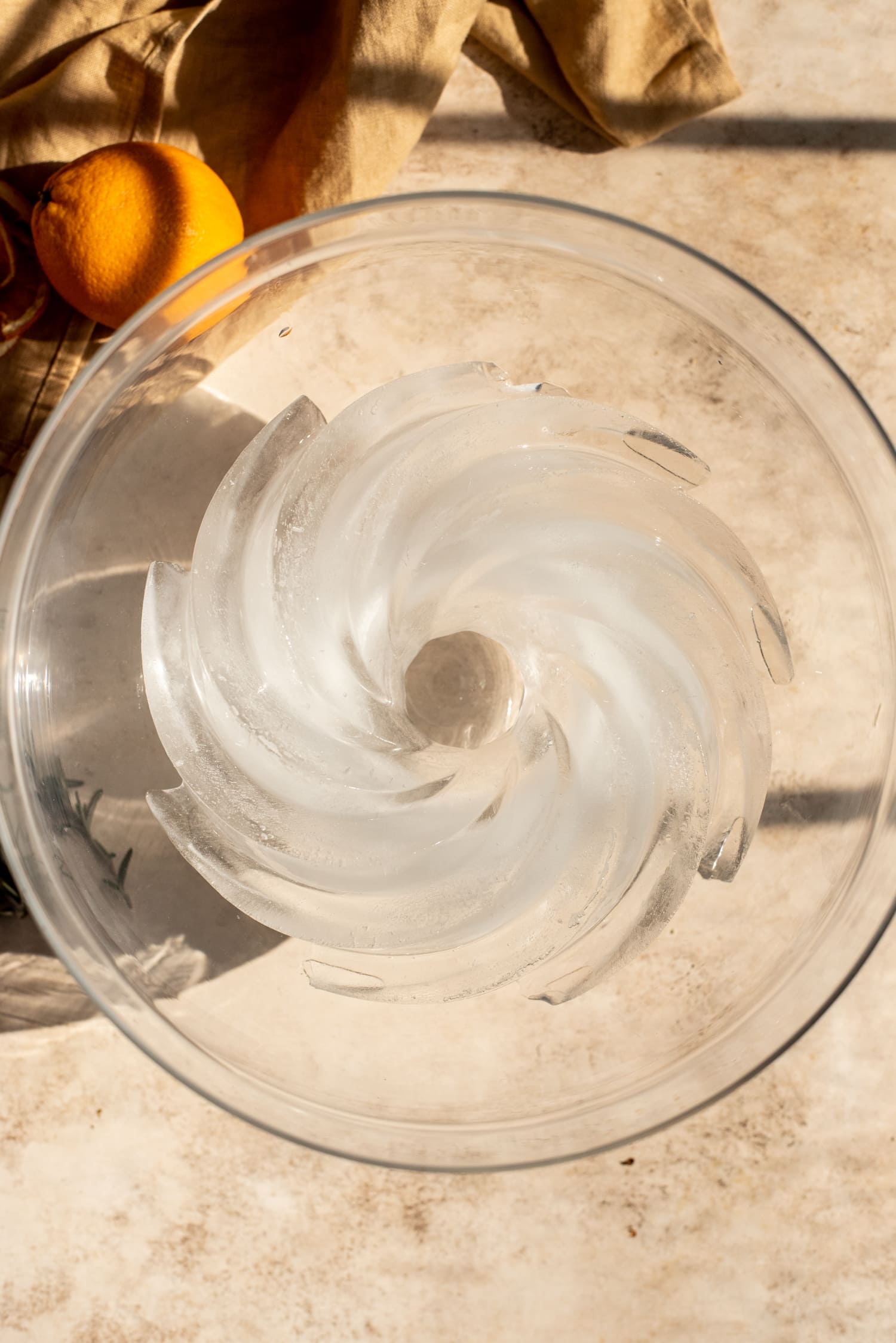 Wreath ice in a large punch bowl.