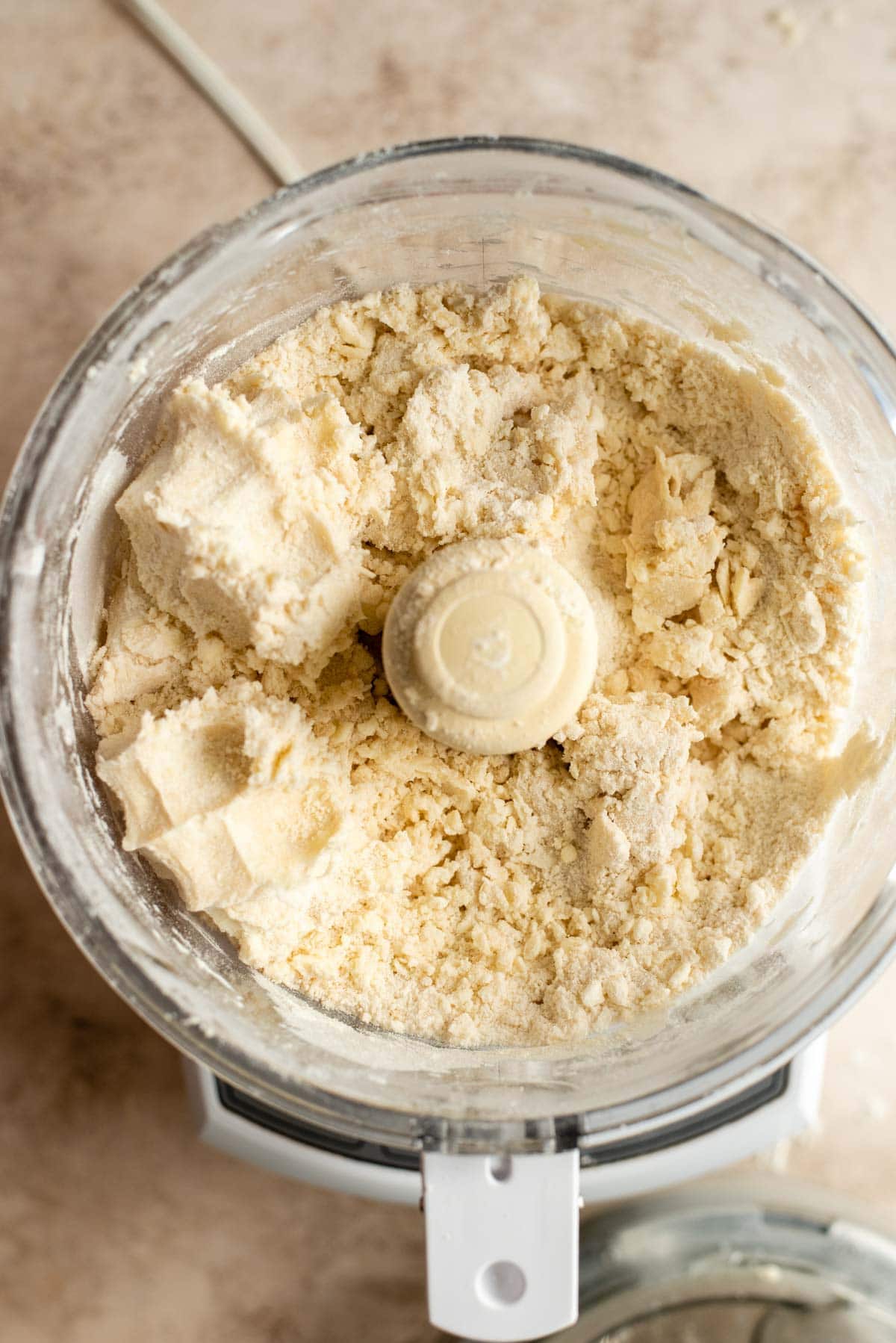 The blended pie dough in the food processor.