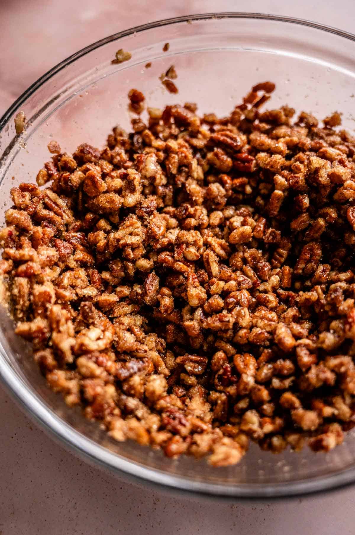 The pecan tossed with the cinnamon sugar. 