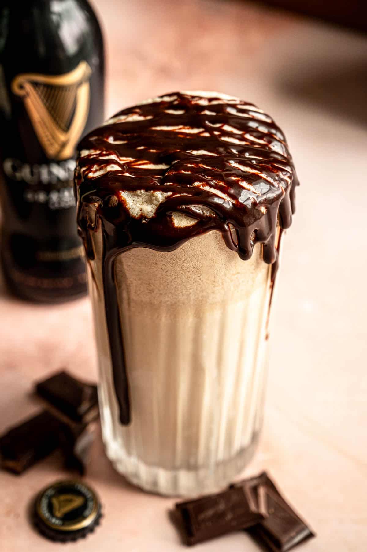 The chocolate sauce has been added to the glass.