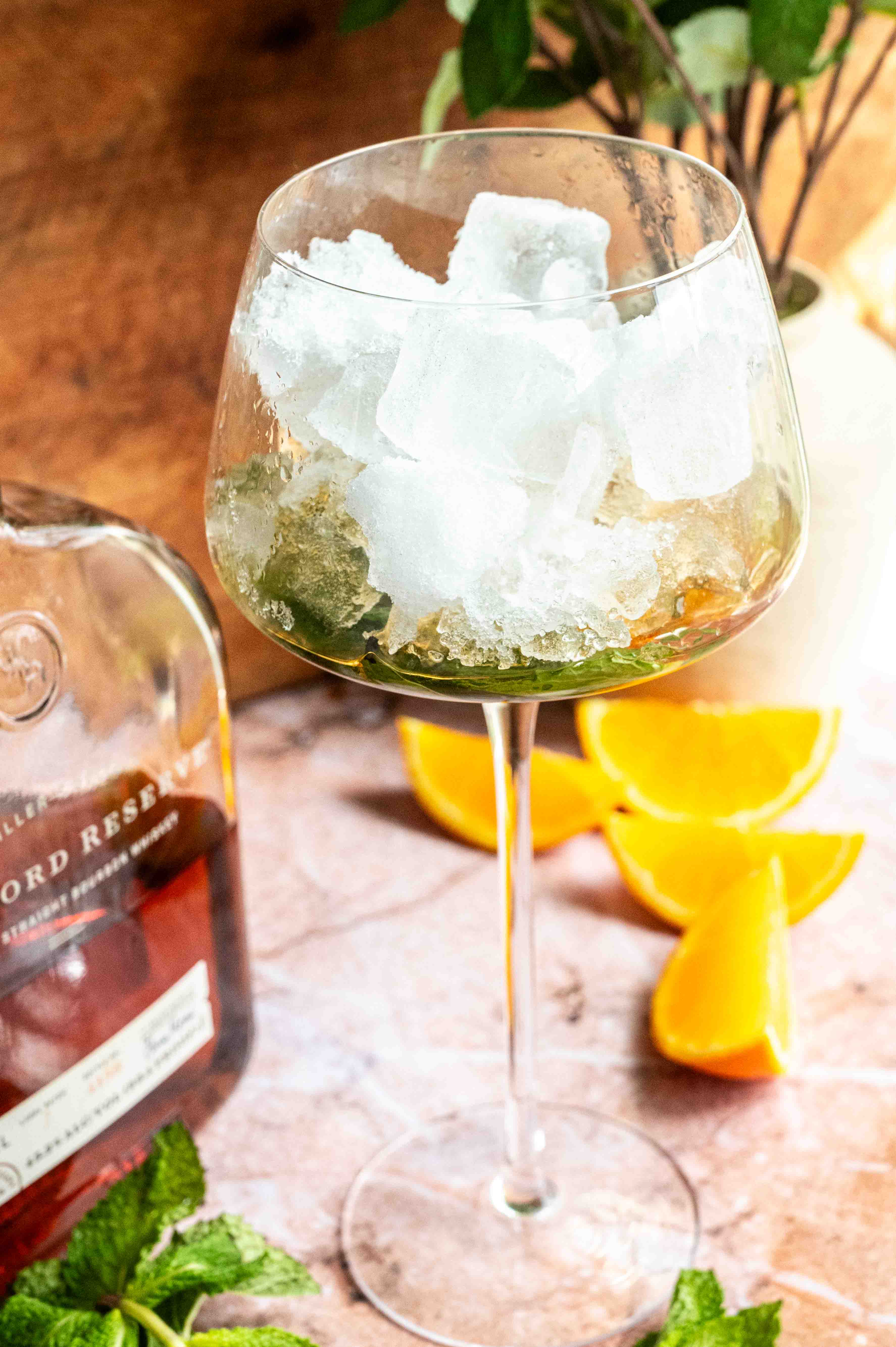 the glass has now been filled with ice.