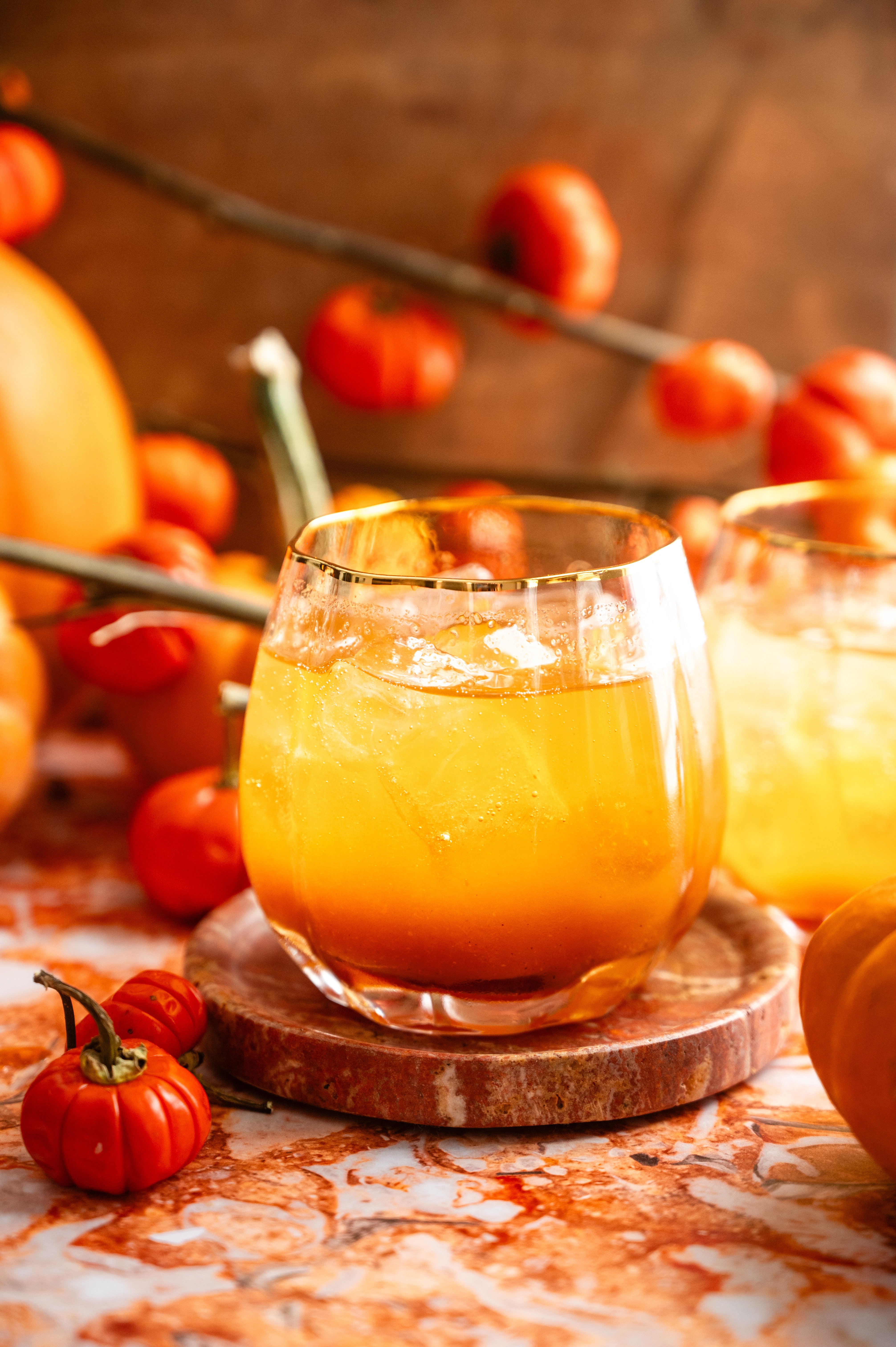 The pumpkin mixture  has been topped with Prosecco and sparkling water.