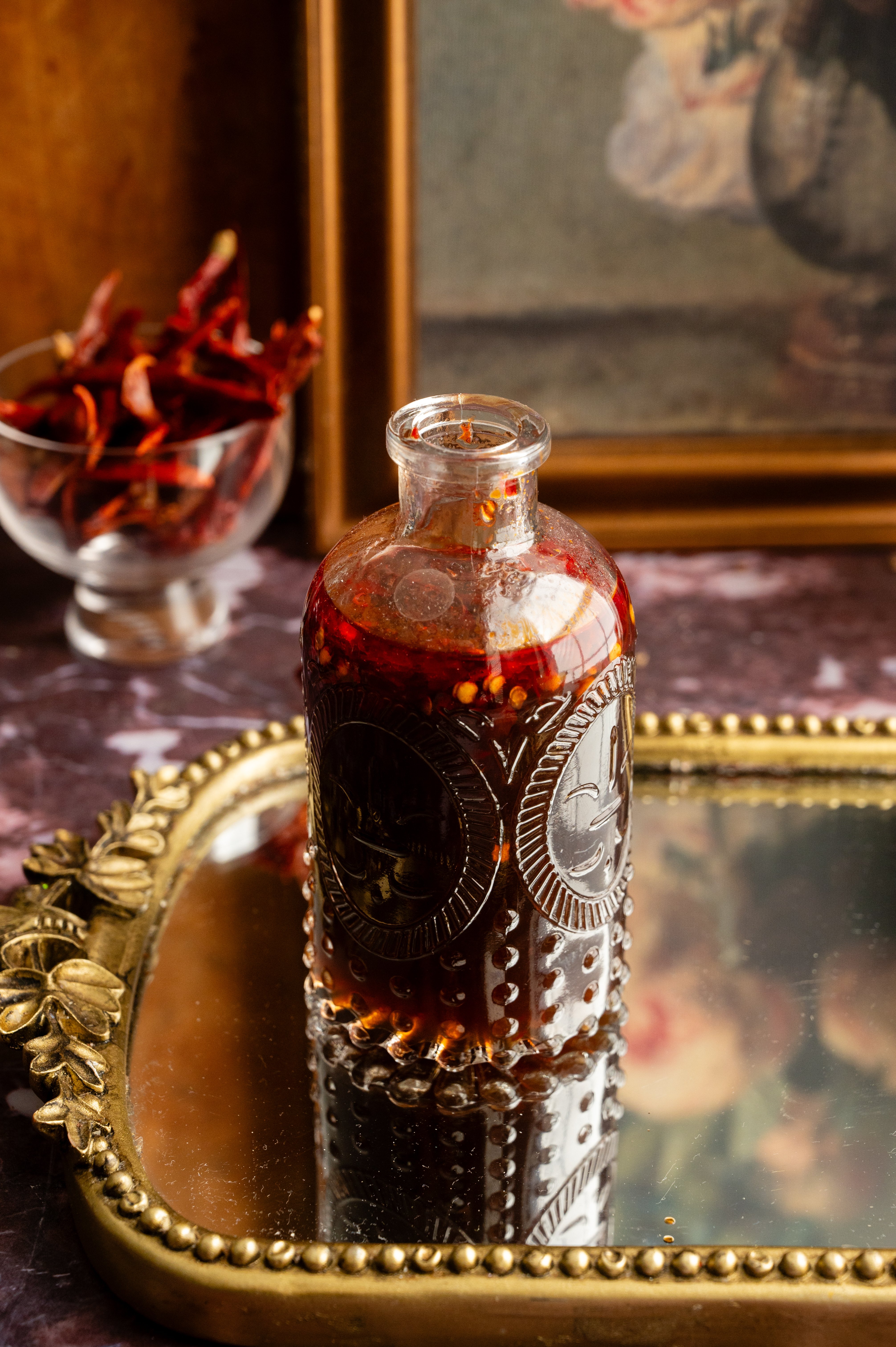 The syrup has been added to a glass syrup container.